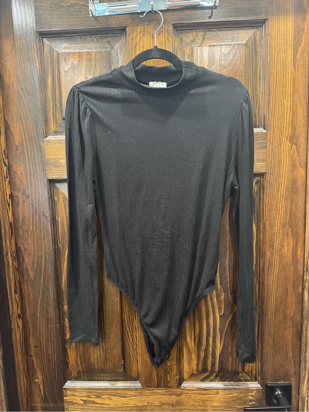 One Step Ahead Black Ribbed Long-Sleeve Mock Neck Bodysuit